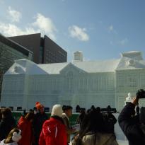 A huge snow sculpture of Furukawa Memorial Hall at the Sapporo Snow Festival