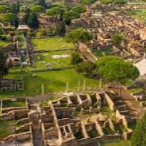 An aerial view of roman ruins at Ostia Antica