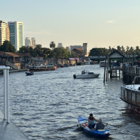 Beautiful view of Tigre with both the river canals and high-rise buildings in the back