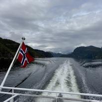 The view from the boat cruising through the Norwegian fjords
