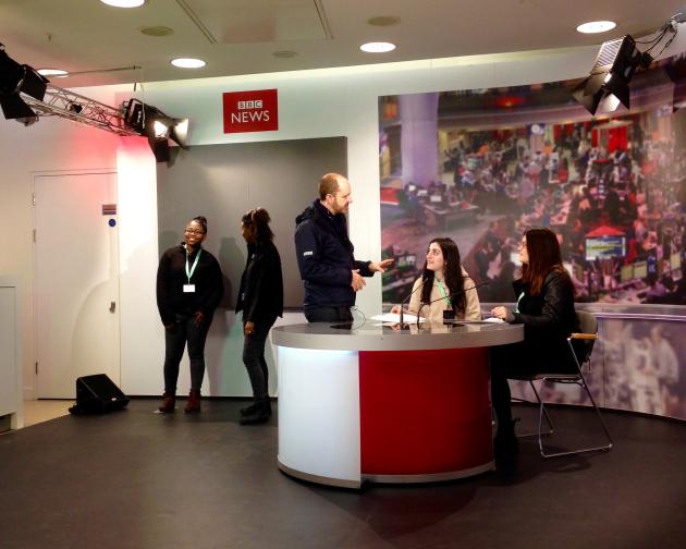 a student intern sitting in a BBC studio