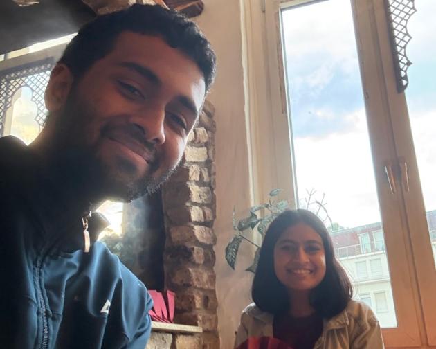Racheet Shah and a friend on a trip to Germany during his internship in Milan, Italy