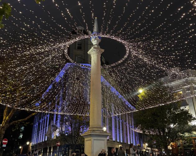 Street with lights hanging up