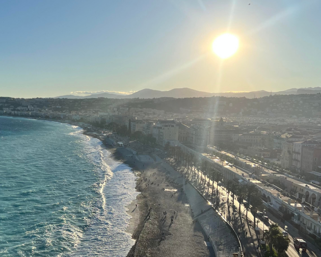 A photo of the sunshining along the water in Nice, France