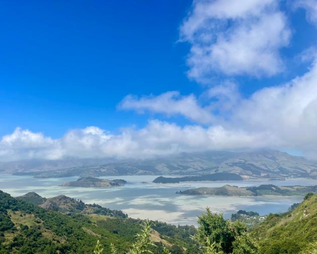 The view of the sky and hills while hiking at Sign of the Kiwi in Christchurch, NZ