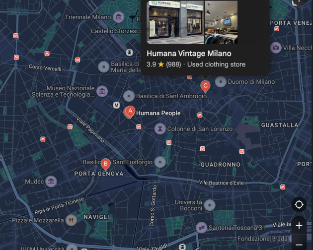 A screenshot of where the Humana Vintages are located on Google Maps. 