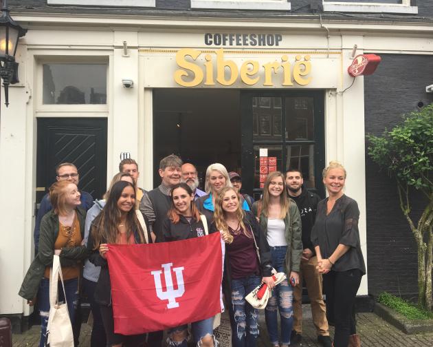 Student group with IU flag