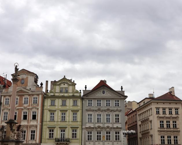 Colored buildings lining the street