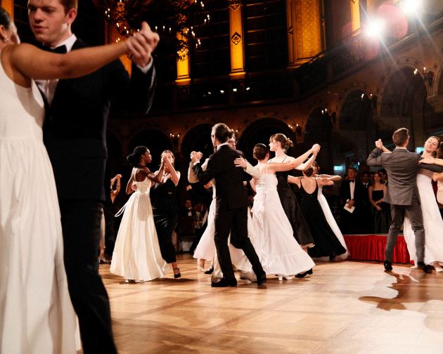 Students Waltzing at a traditional Viennese Ball in Austria.