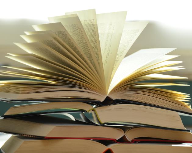 Stack of open books
