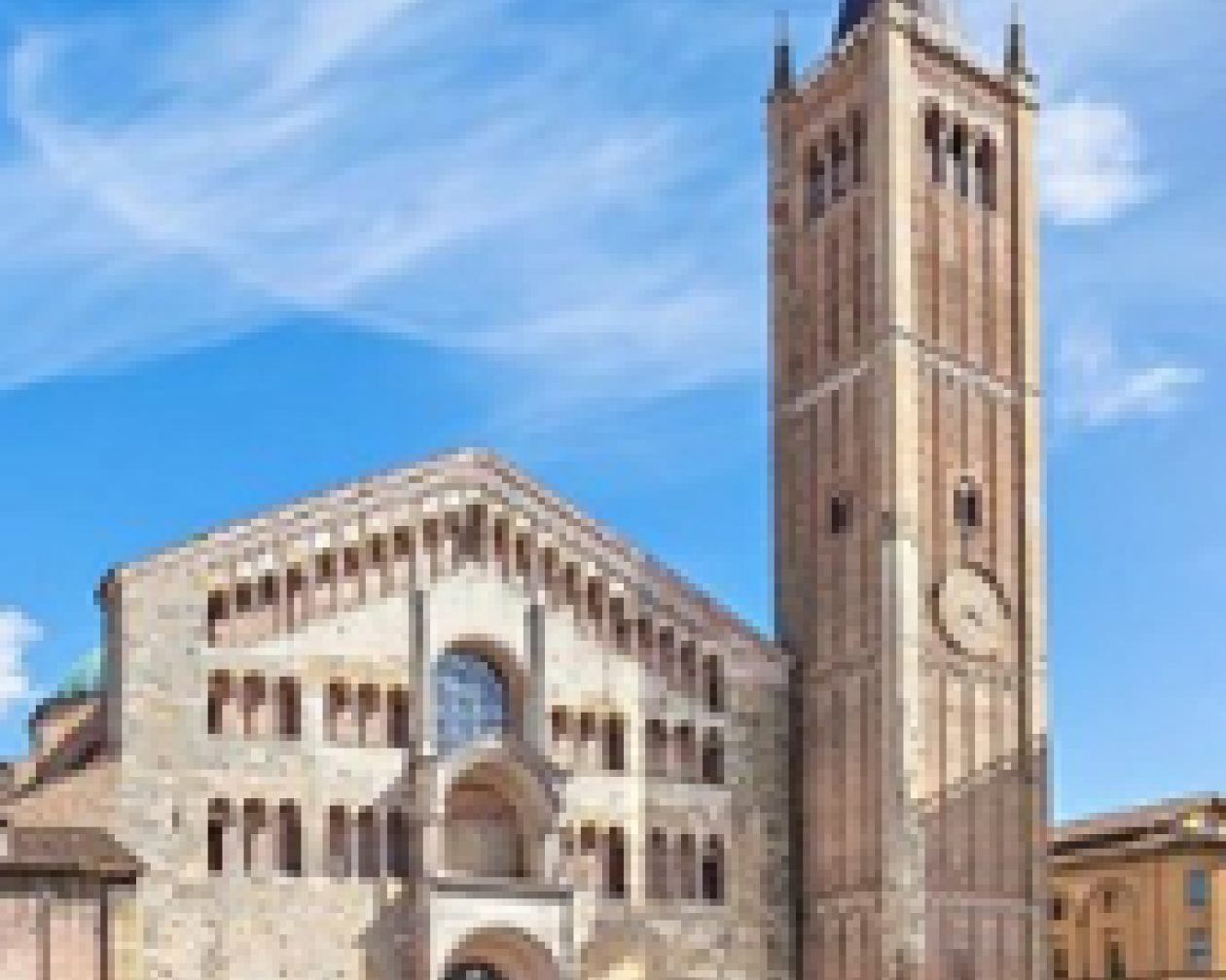 View from outside the Parma Cathedral in Italy.