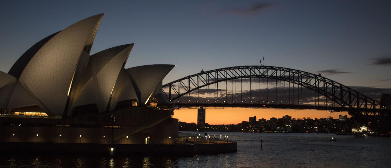 Sydney Bridge and Opera House at sunset