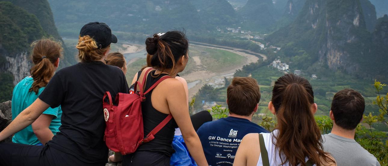 Group of students on a mountain in Yangshuo