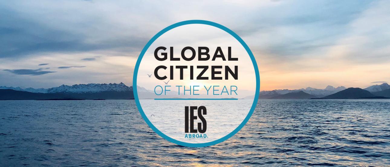our Global Citizen of the Year logo with an ocean sunset backdrop