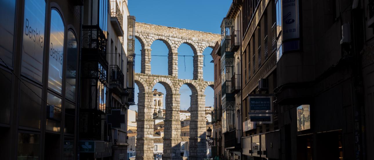 A Roman aqueduct in Segovia, Spain.