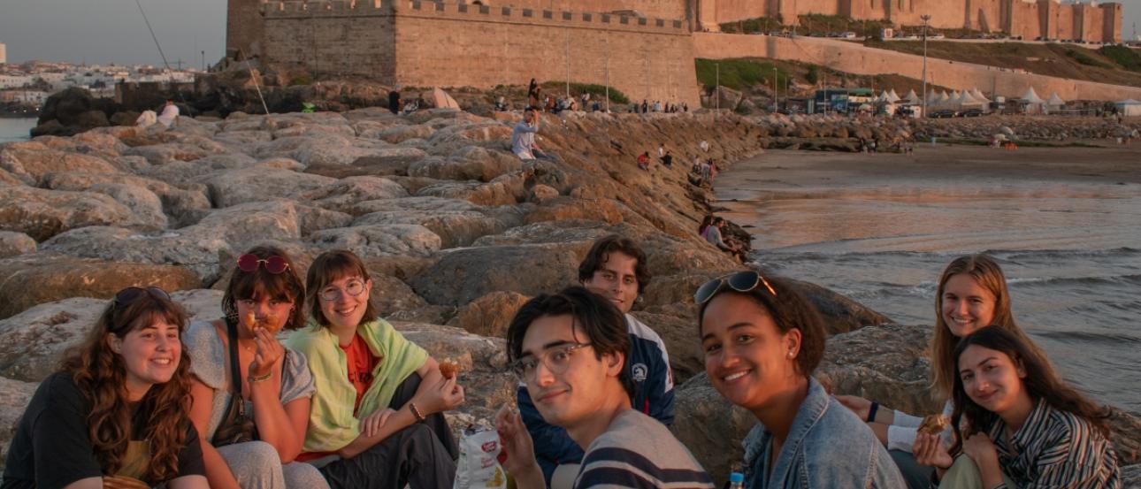 Students on Beach in Rabat at Sunset
