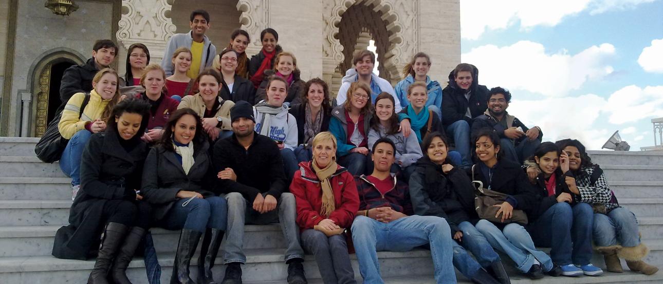 Group of Students and Faculty on steps of Cultural Building in Rabat, Morocco