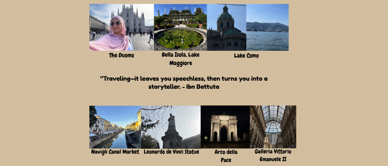 Collage of travel images with short description and quote.