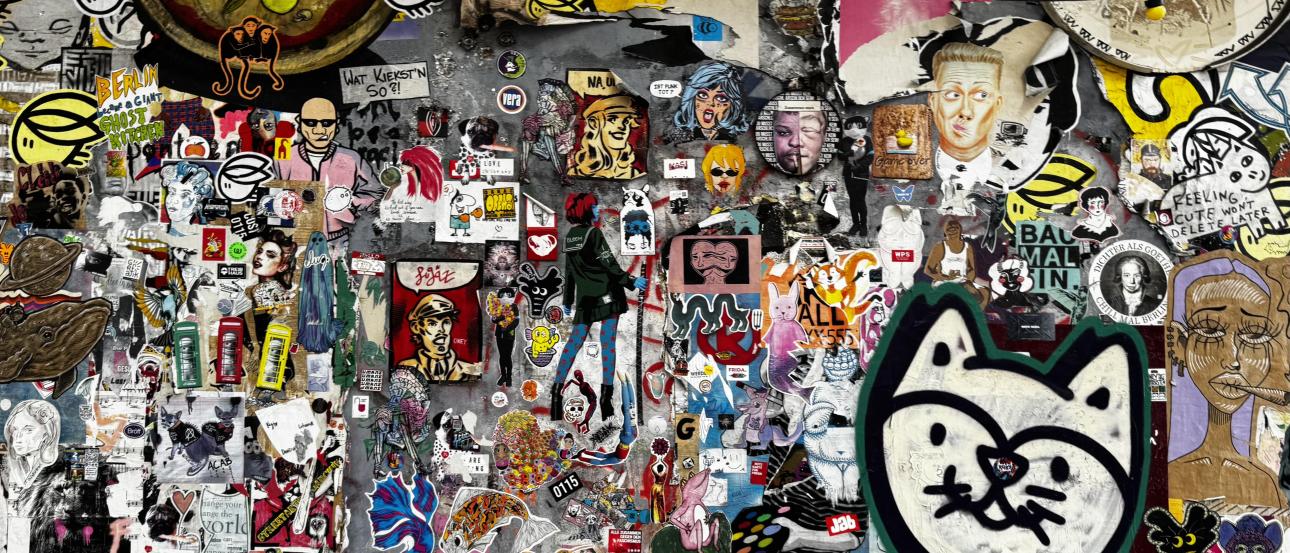 A wall with art on it