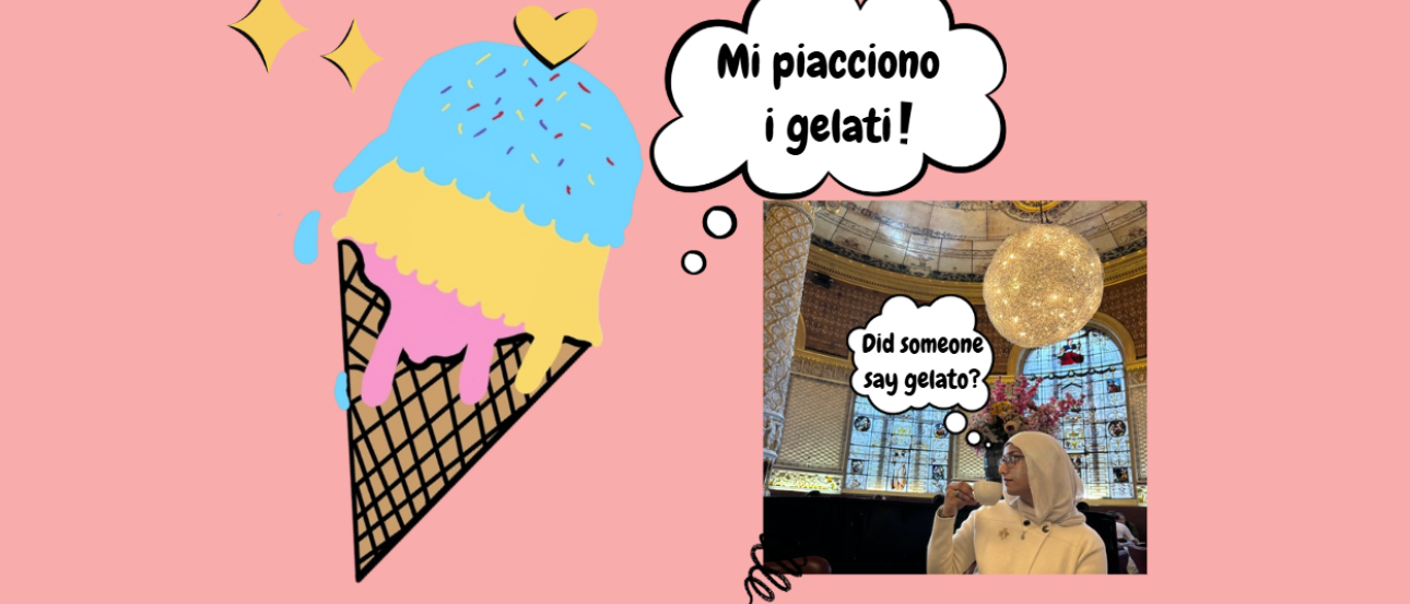 Drawing of a gelato with the phrase "mi piacciono i gelati" and 