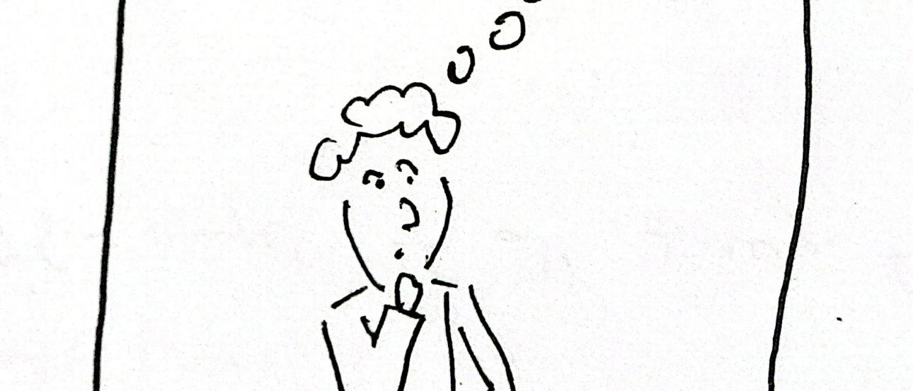 A guy thinking with a question mark above his head