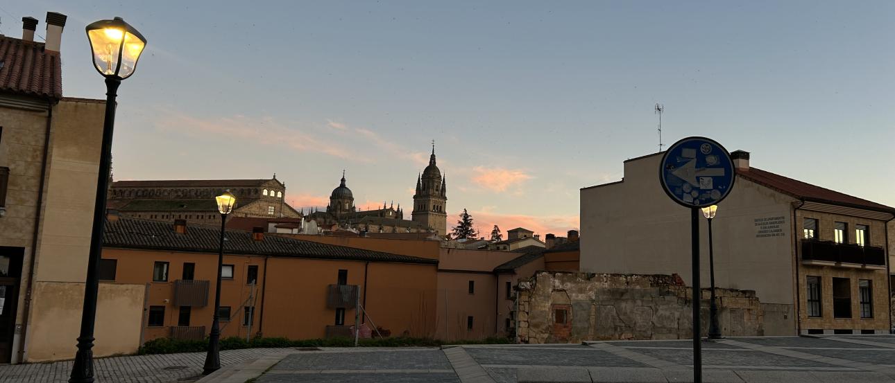 View of the cathedrals at sunset in Salamanca