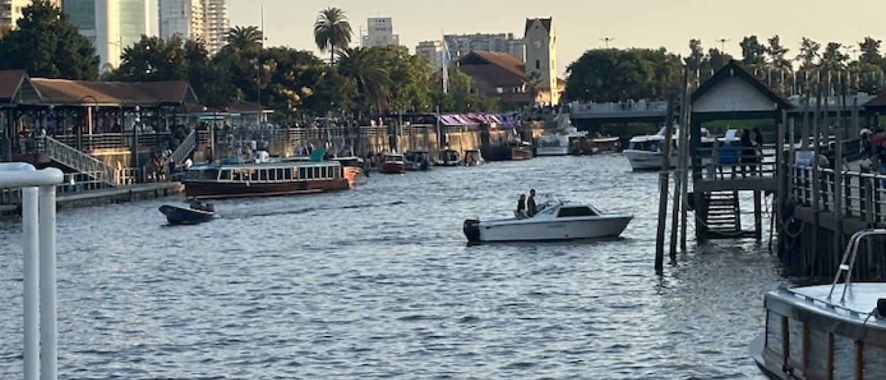 Beautiful view of Tigre with both the river canals and high-rise buildings in the back