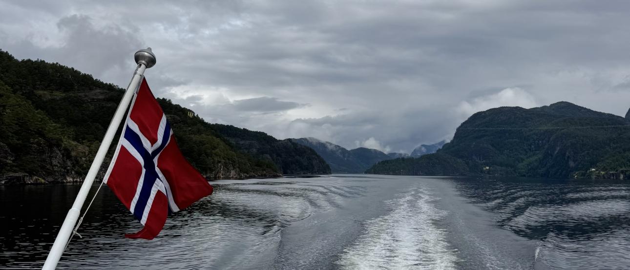 The view from the boat cruising through the Norwegian fjords