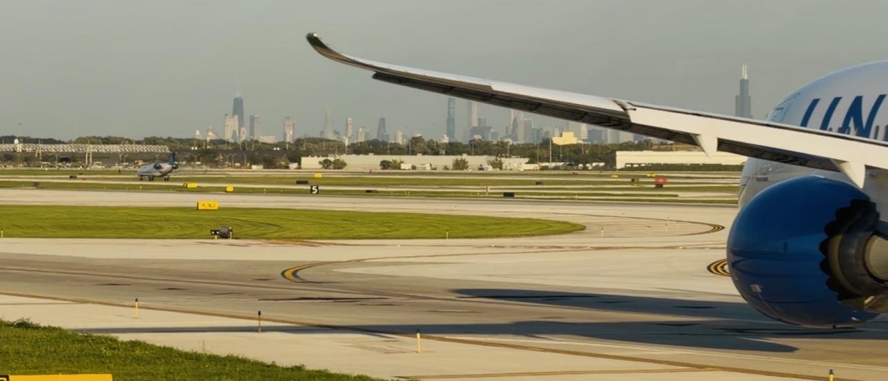 Airplane with Chicago Skyline