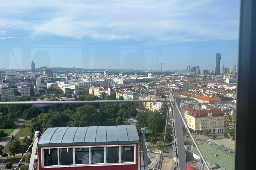 This is an image of the buildings of Vienna from the top of the ferris wheel in Prater.
