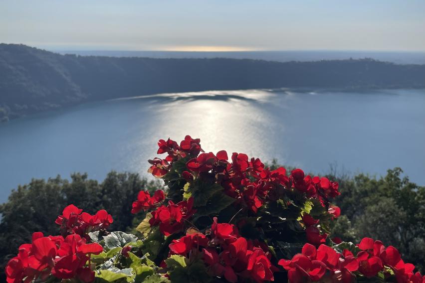A view from a villa in Castelli Romani overlooking a beautiful lake.