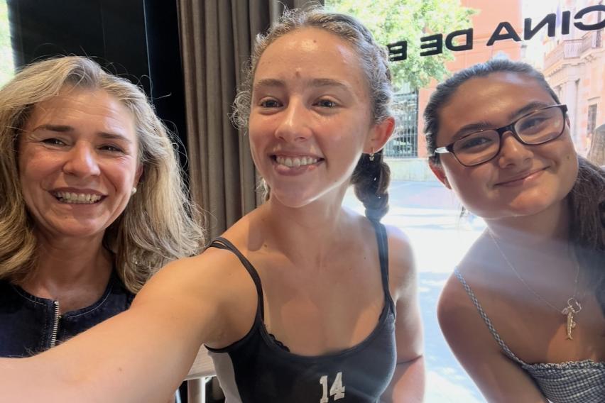 My host mom, me, and my American roommate Lisbon taking a selfie at lunch.