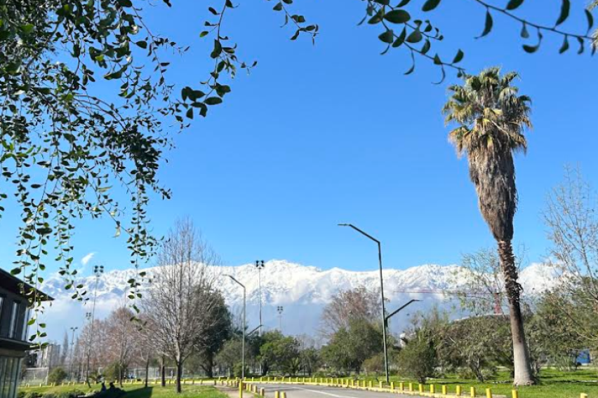 A view of the Andes mountains in the distance.