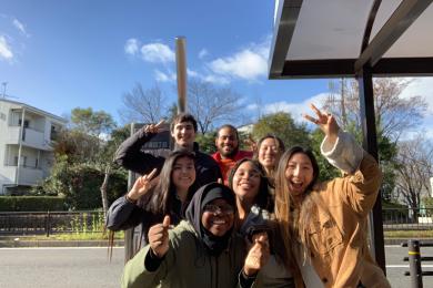 a group of students pose for a photo in Nagoya