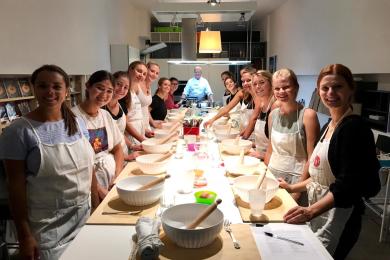 students at a cooking class in Rome