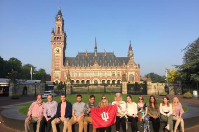 Student group with IU flag