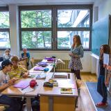 Intern at her placement in a classroom in Vienna