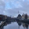 Berlin's skyline including the Bode Museum and Berliner Fernsehturm seen over the river.
