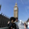 Two students smiling at Big Ben in London