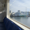 A picture of Japan's river from the empty train's window