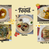 Collage of dishes of the five recommended food spots with labels.