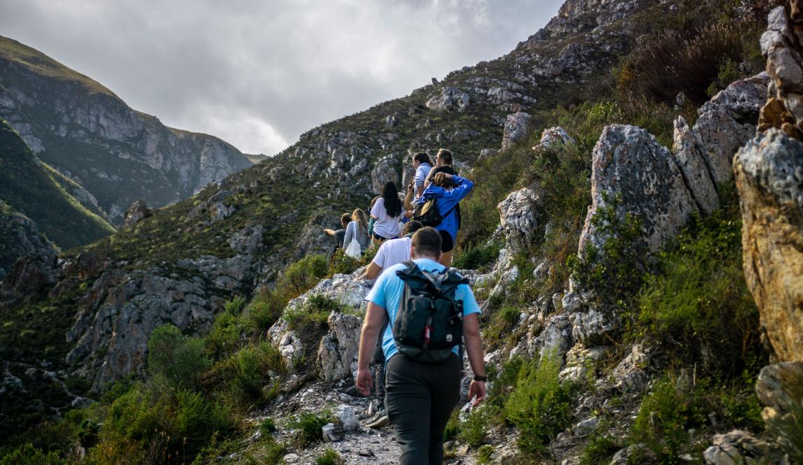 a group of students go for a hike in the mountains of South Africa