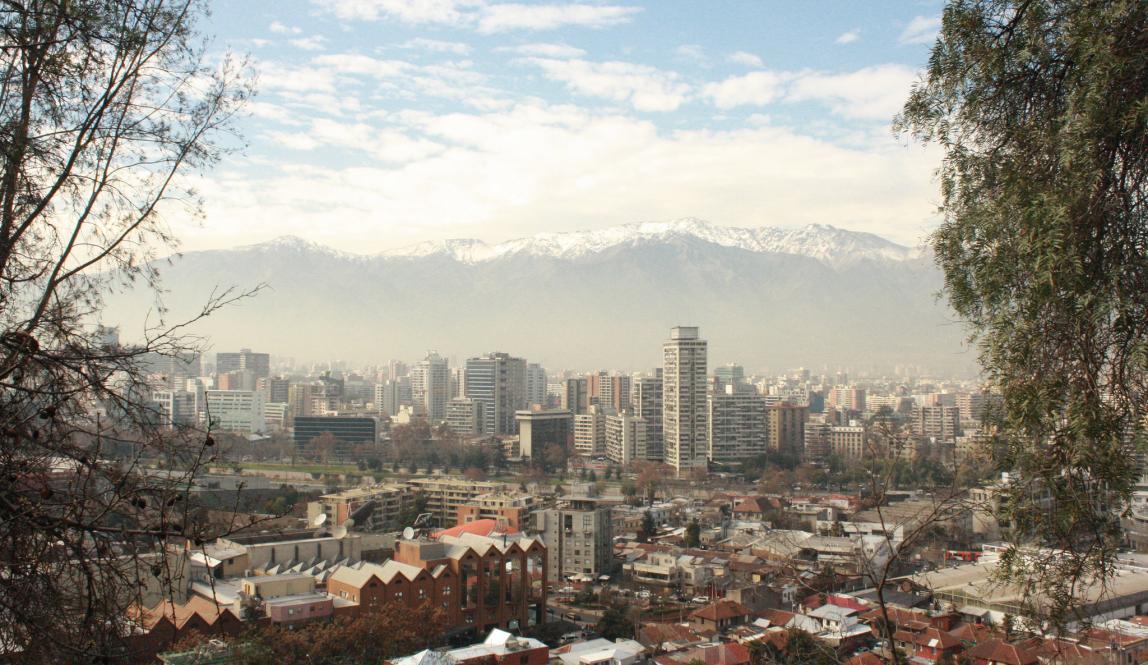 downtown Santiago in front of the Andes Mountains