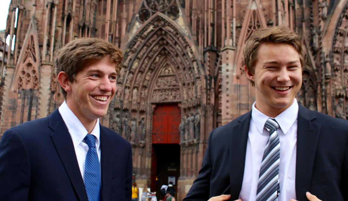 Two male students standing in Freiburg
