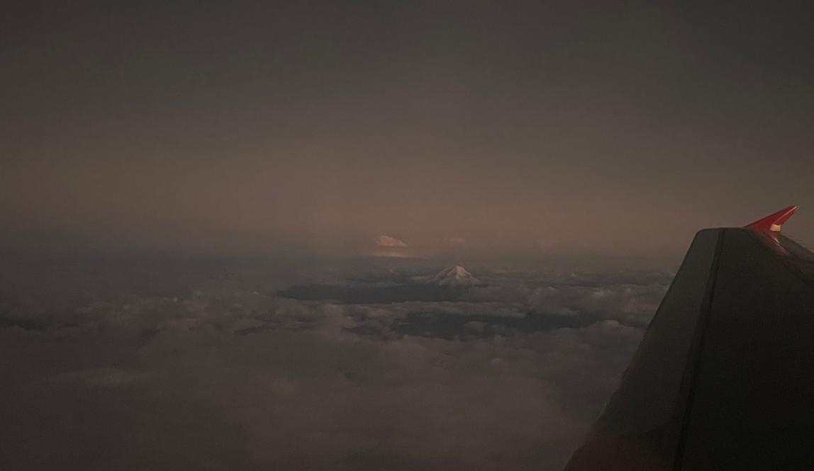 Volcanoes from the plane at night