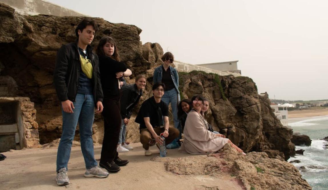 Group of students standing at a lookout overlooking the Atlantic Ocean