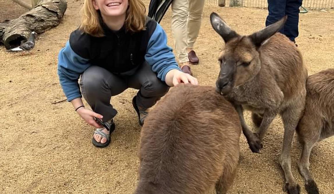 Petting kangaroos