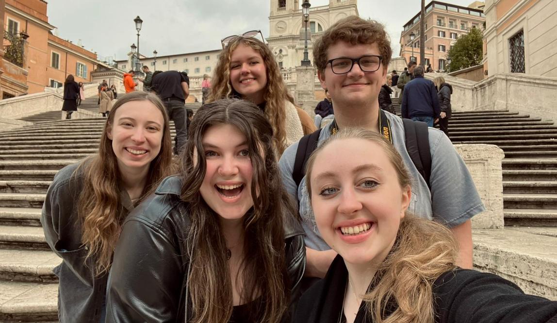 A selfie of me and my friends on the Spanish Steps in Rome