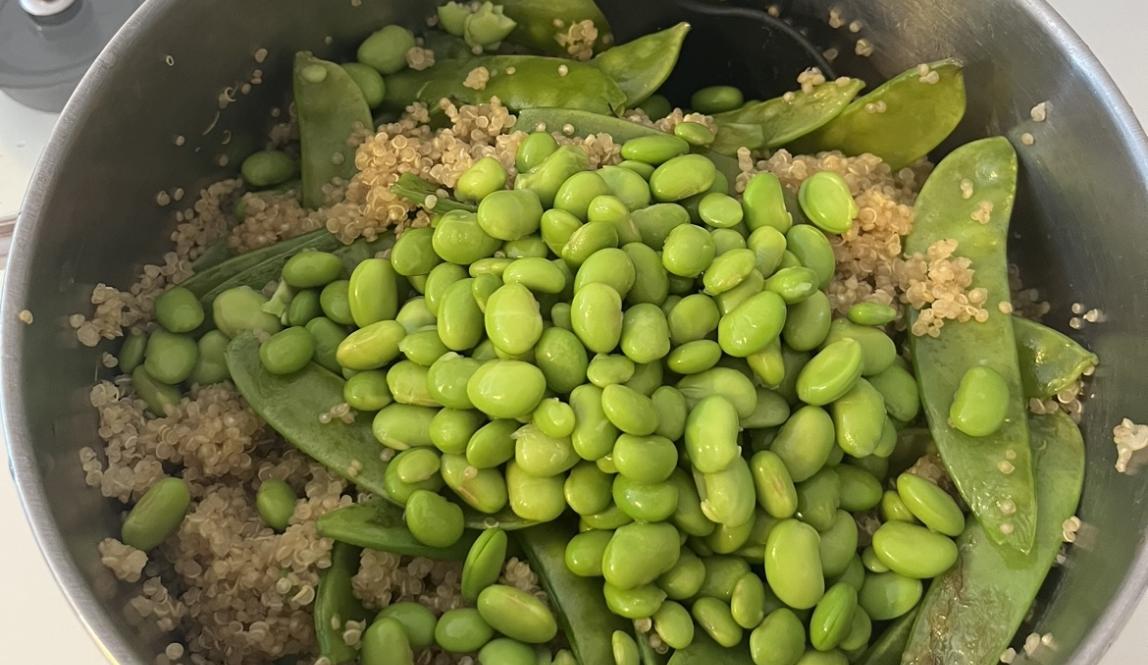 quinoa, edamame, snow peas