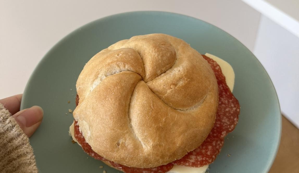 salami and cheese on a semmel